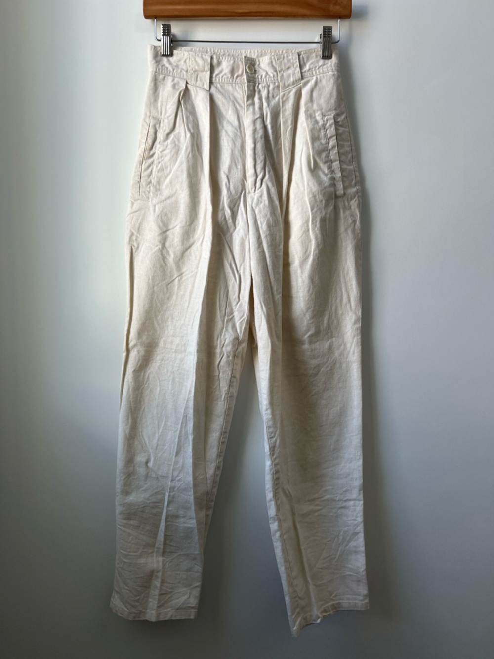 High-Waist Cream Pleated Women's Trousers